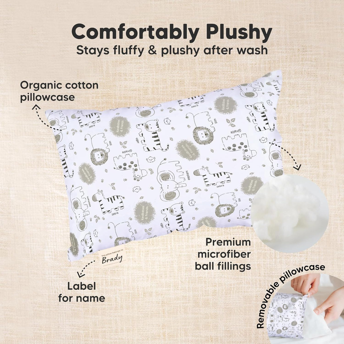 Mini Toddler Pillow with Pillowcase - 9x13 My Little Dreamy Travel Kids Pillow for Sleeping