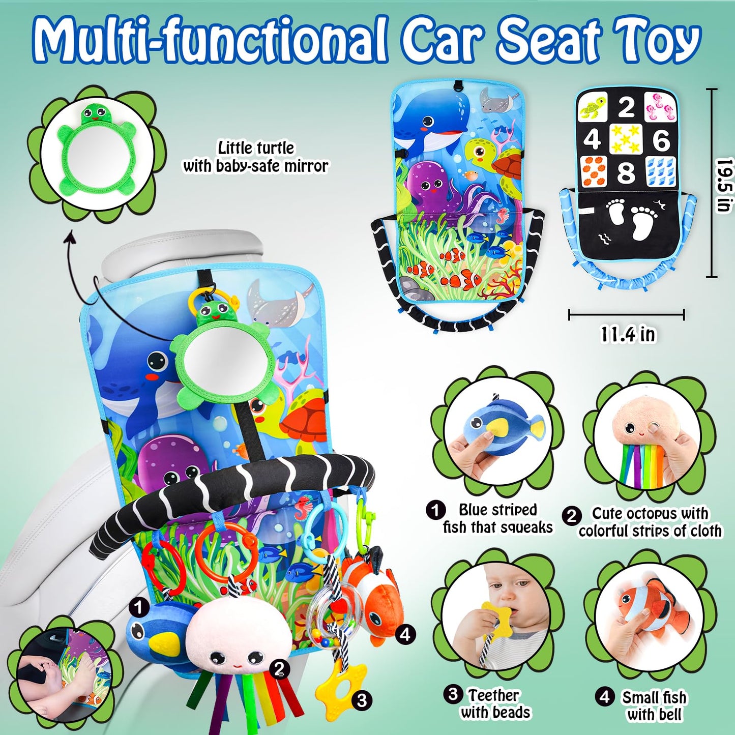 Innofans Baby Car Seat Ocean Animals Toys - Kick and Play Double Sided Infant Car Seat Toys with