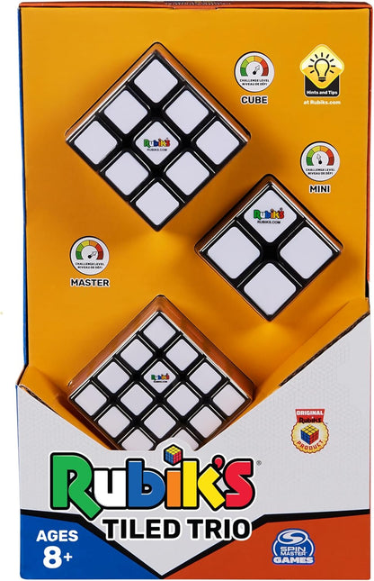 Rubik’s, Tiled Trio Bundle 2x2 Mini 3x3 Cube 4x4 Master 3D Puzzle Game Stress Relief Fidget Toy
