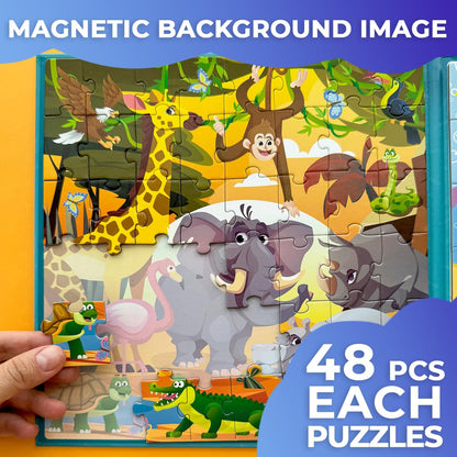 QUOKKA Magnetic Puzzles for Toddlers 2-4 - 2x48 Travel Puzzle Games for Kids Ages 3-5 Years Old