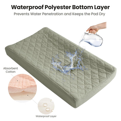 Konssy Waterproof Muslin Changing Pad Cover 2 Pack, Quilted Cotton Fitted Diaper Chang Table Cover
