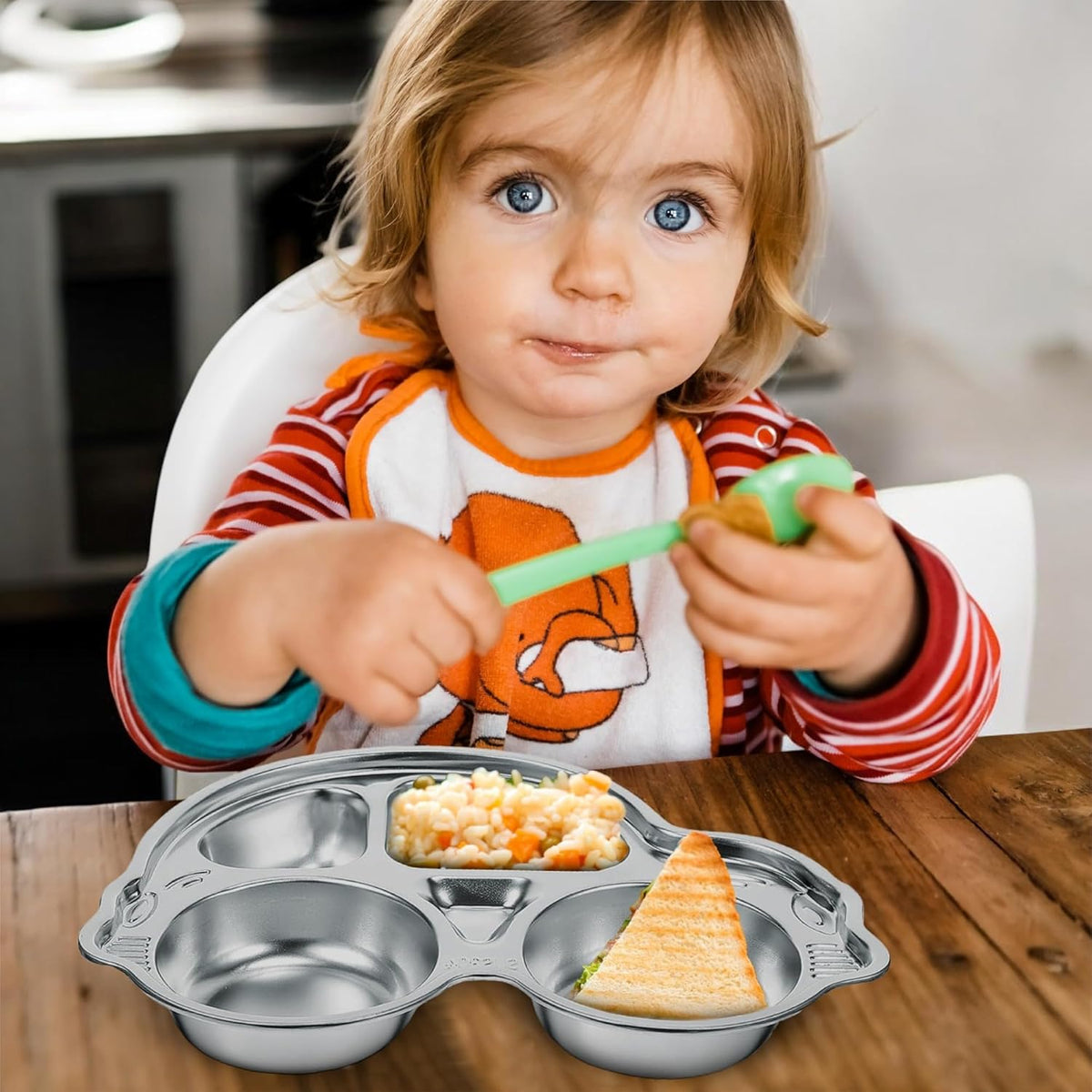 Stainless Steel Plates for Kids, Toddler Plate, Non Toxic Baby Dinnerware, BPA-Free Feeding Tray