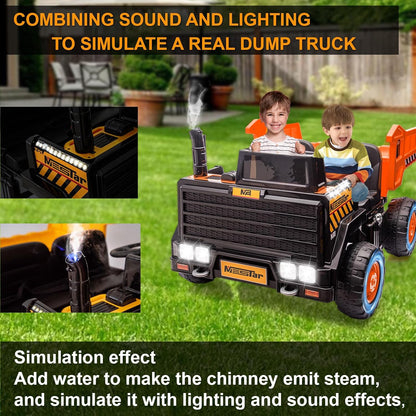 24V Ride On Dump Truck, 24inch-2 Seater Ride On Car for Kids w/Remote Control 4WD/2WD Up to 5 Mph