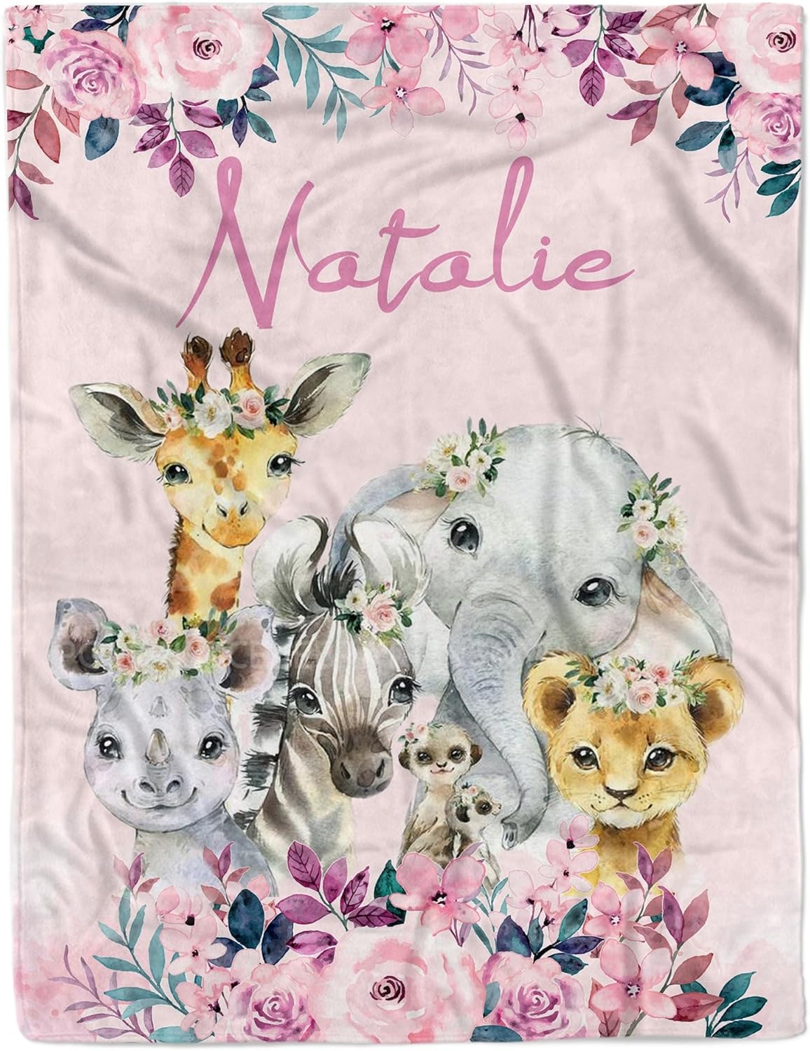 Personalized Baby Blanket with Name Custom Animals Blanket for Infant Toddler Newborn Customized