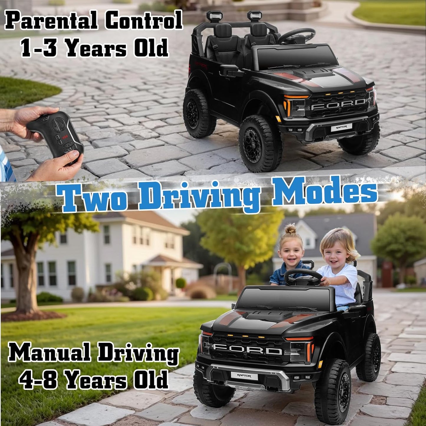 24V Ride on Car Licensed Ford F-150 Raptor, Kids Electric Car with Remote Control, LED