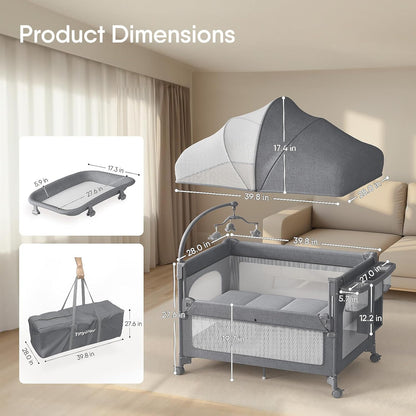 4 in 1 Baby Bassinet, Pack and Play, Bedside Crib Sleeper, Diaper Changer, Quickly Assembled and