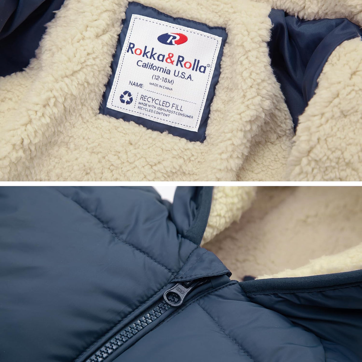 Rokka&Rolla Baby Boys' Water-Resistant Sherpa Fleece Lined Puffer Jacket Winter Coat for Newborn
