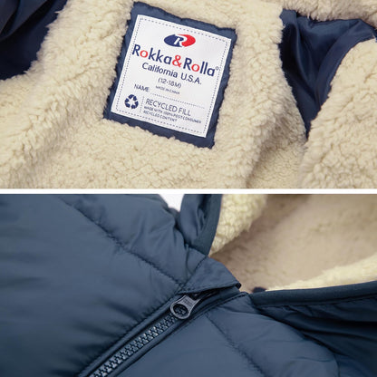Rokka&Rolla Baby Boys' Water-Resistant Sherpa Fleece Lined Puffer Jacket Winter Coat for Newborn