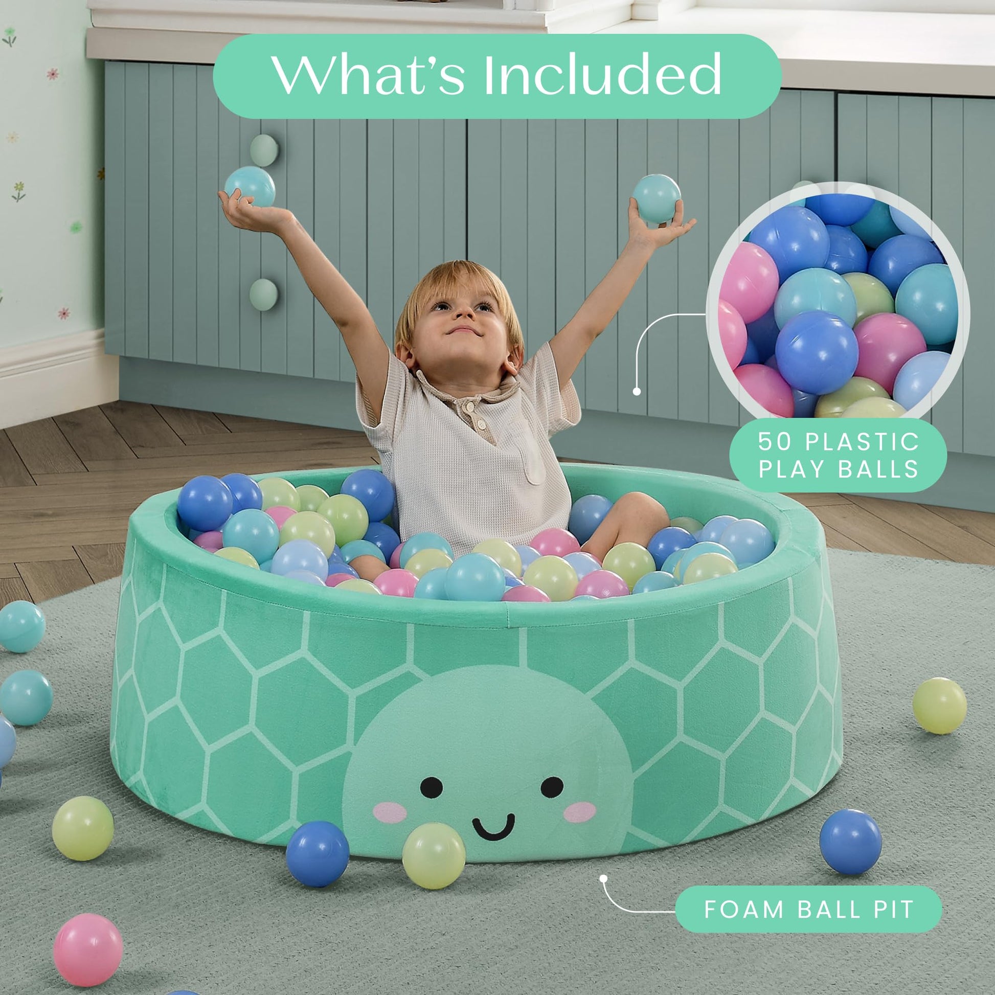 Delta Children Turtle Soft Ball Pit with 50 Play Balls - Ball Pits for Toddlers, Soft Round Kiddie