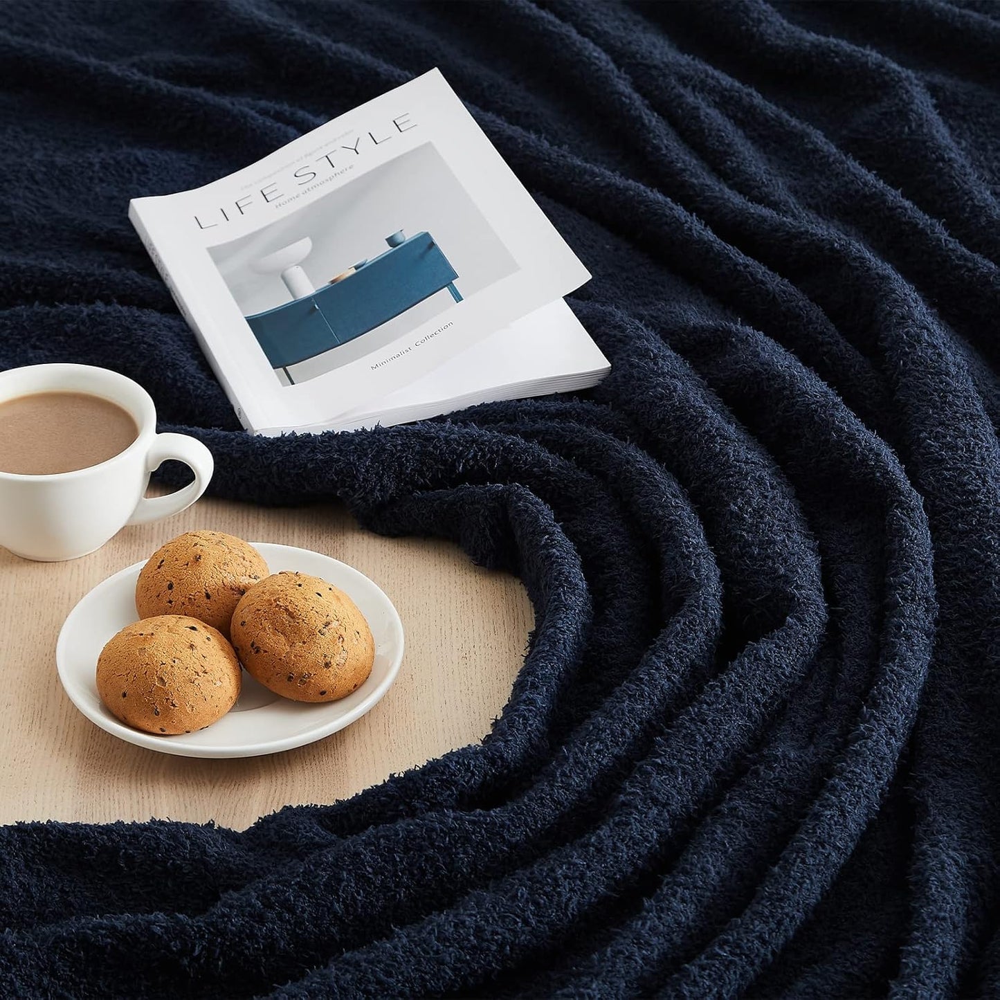CYMULA Super Soft Knit Throw Blanket Twin Size Navy-Lightweight Plush Fuzzy Fluffy Warm Cozy
