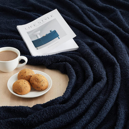 CYMULA Super Soft Knit Throw Blanket Twin Size Navy-Lightweight Plush Fuzzy Fluffy Warm Cozy