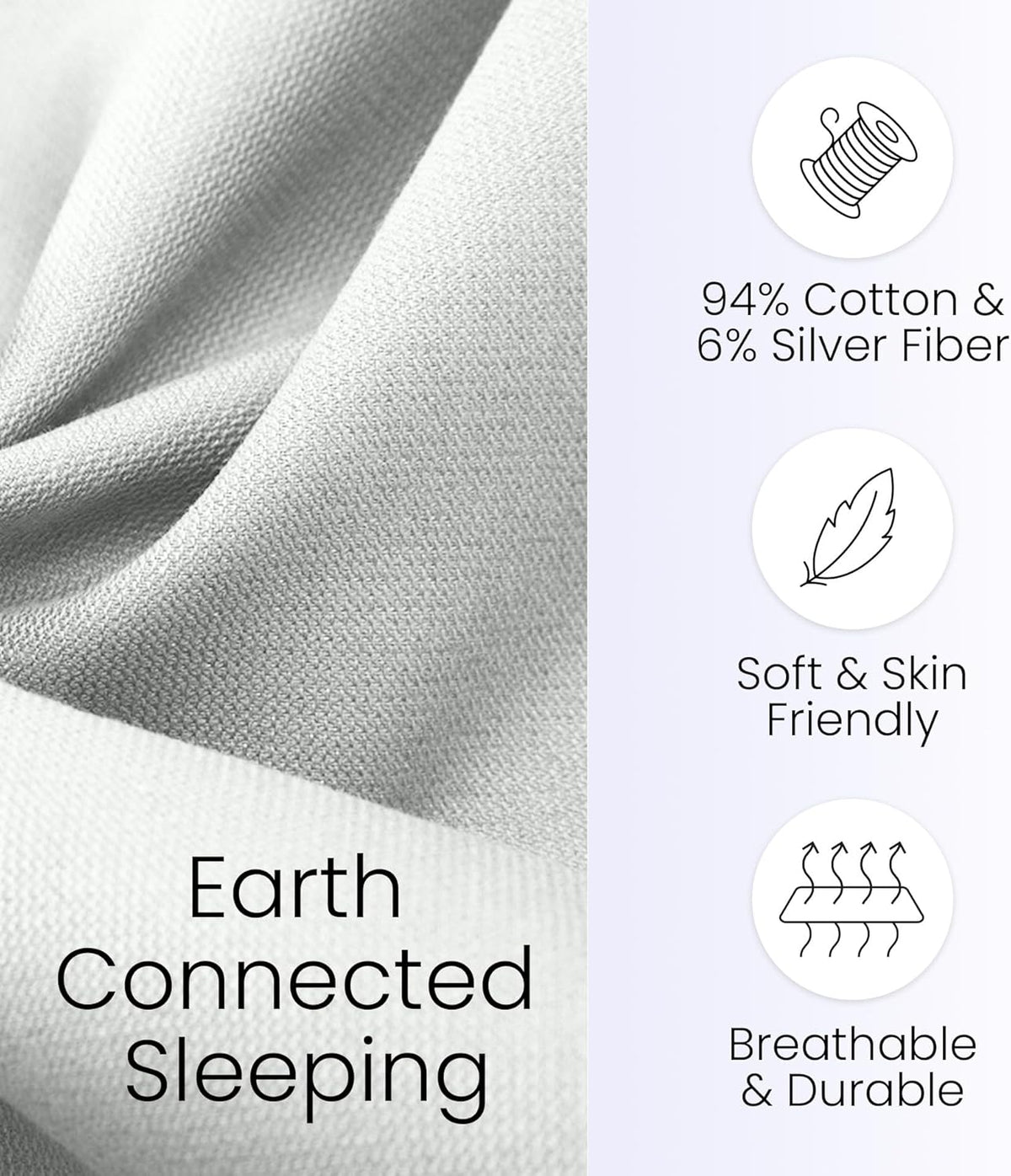 Hooga Grounding Sheet, Twin Size, Organic Fitted Grounded Sheet, Earth Connected Bedding