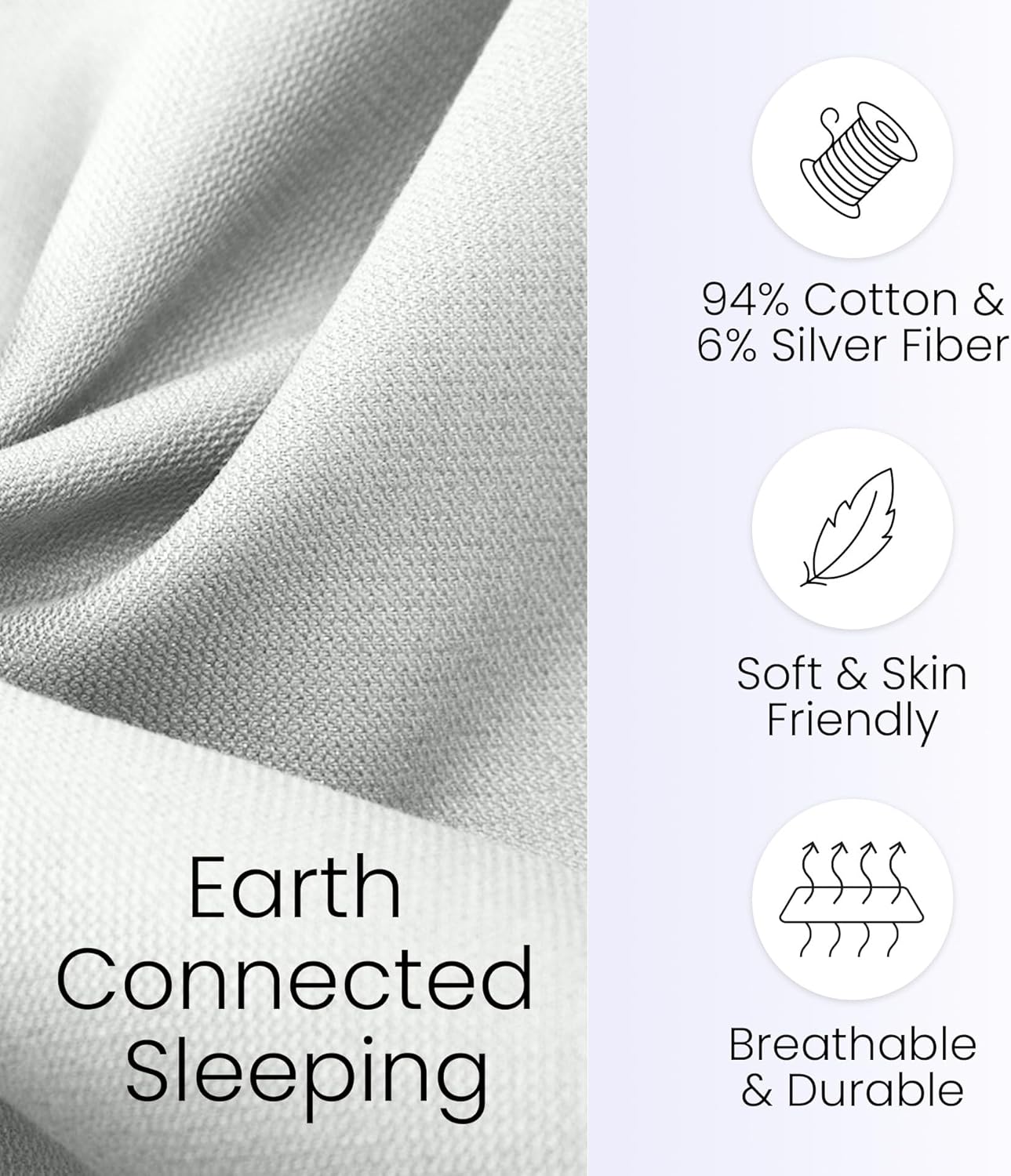 Hooga Grounding Pillow Case, Queen Size Earth Connected Pillowcase, Bedding. Improve Sleep, Energy