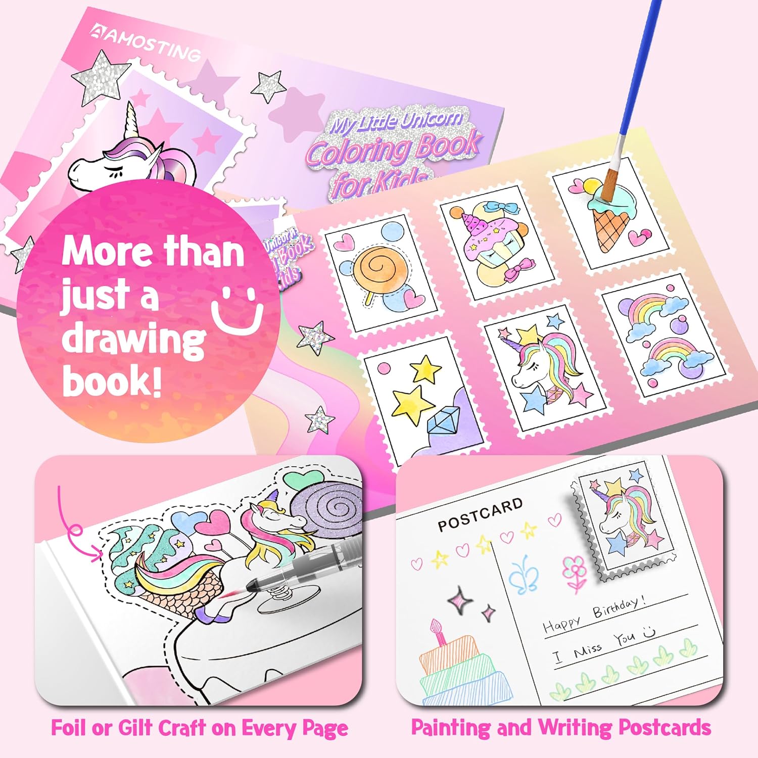 Paint with Water Unicorn Coloring Books for Toddlers,Water Color Paint Set for Teens, Arts and
