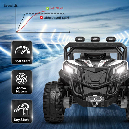 ANPABO 24V 4X4 Ride on Car Truck w/Remote Control, 4WD/2WD Switchable Kids UTV, 19" Spacious Seat