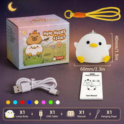 UNEEDE Mini Duck Night Light with Lanyard, 8 Color Changing Rechargeable