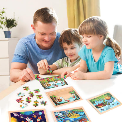 Wooden Educational Jigsaw Puzzles for Preschool Kids Ages 3-5, 4-Pack with 20 Pieces Dinosaur