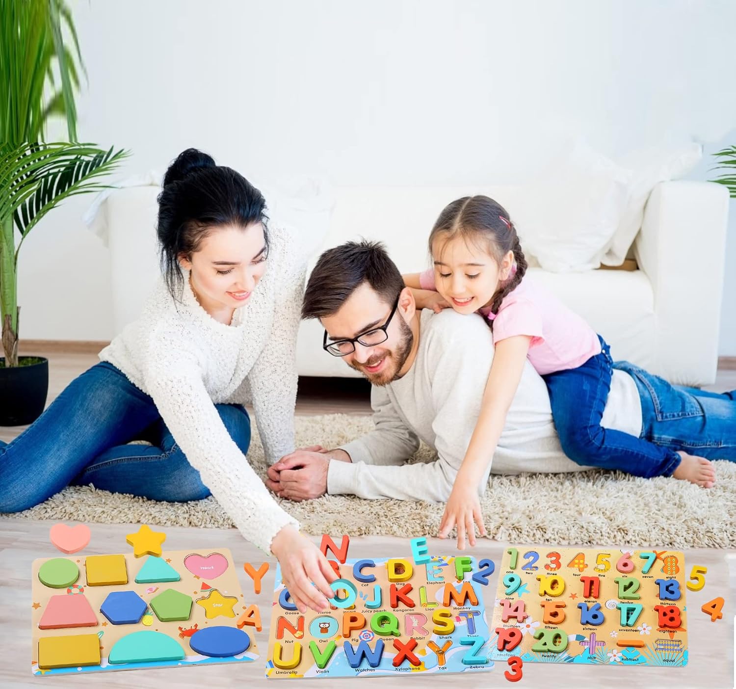 Wooden Puzzles for Toddlers, Voamuw Alphabet Number Shape Learning Education Preschool Toys for