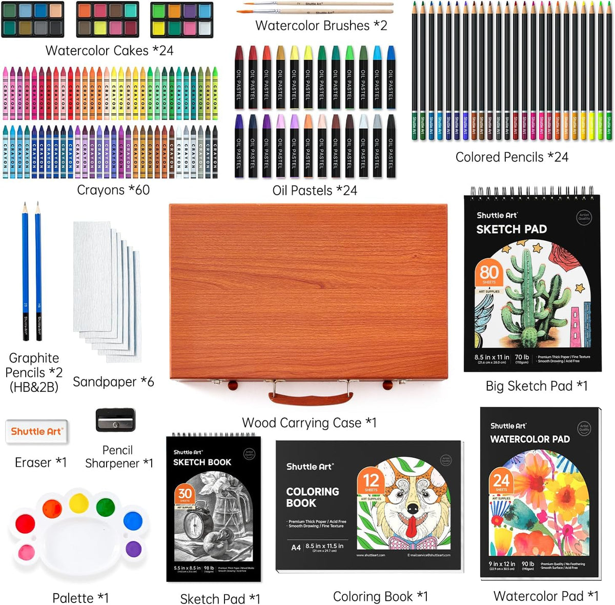 Shuttle Art 149 Piece Deluxe Art Set, Art Supplies in Wooden Case, Painting Drawing Art Kit with