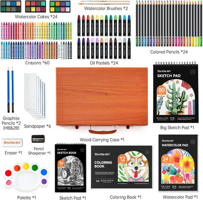 Shuttle Art 149 Piece Deluxe Art Set, Art Supplies in Wooden Case, Painting Drawing Art Kit with