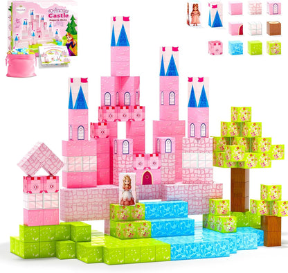 64 Pcs Magnetic Blocks-Princess Castle Collection World,Magnetic Building Blocks for 3+ Year Old