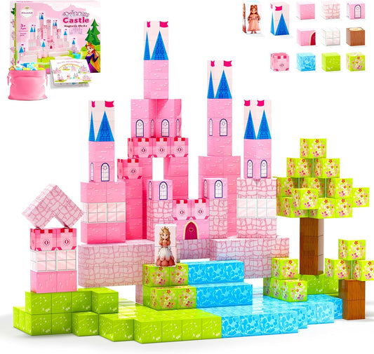 64 Pcs Magnetic Blocks-Princess Castle Collection World,Magnetic Building Blocks for 3+ Year Old