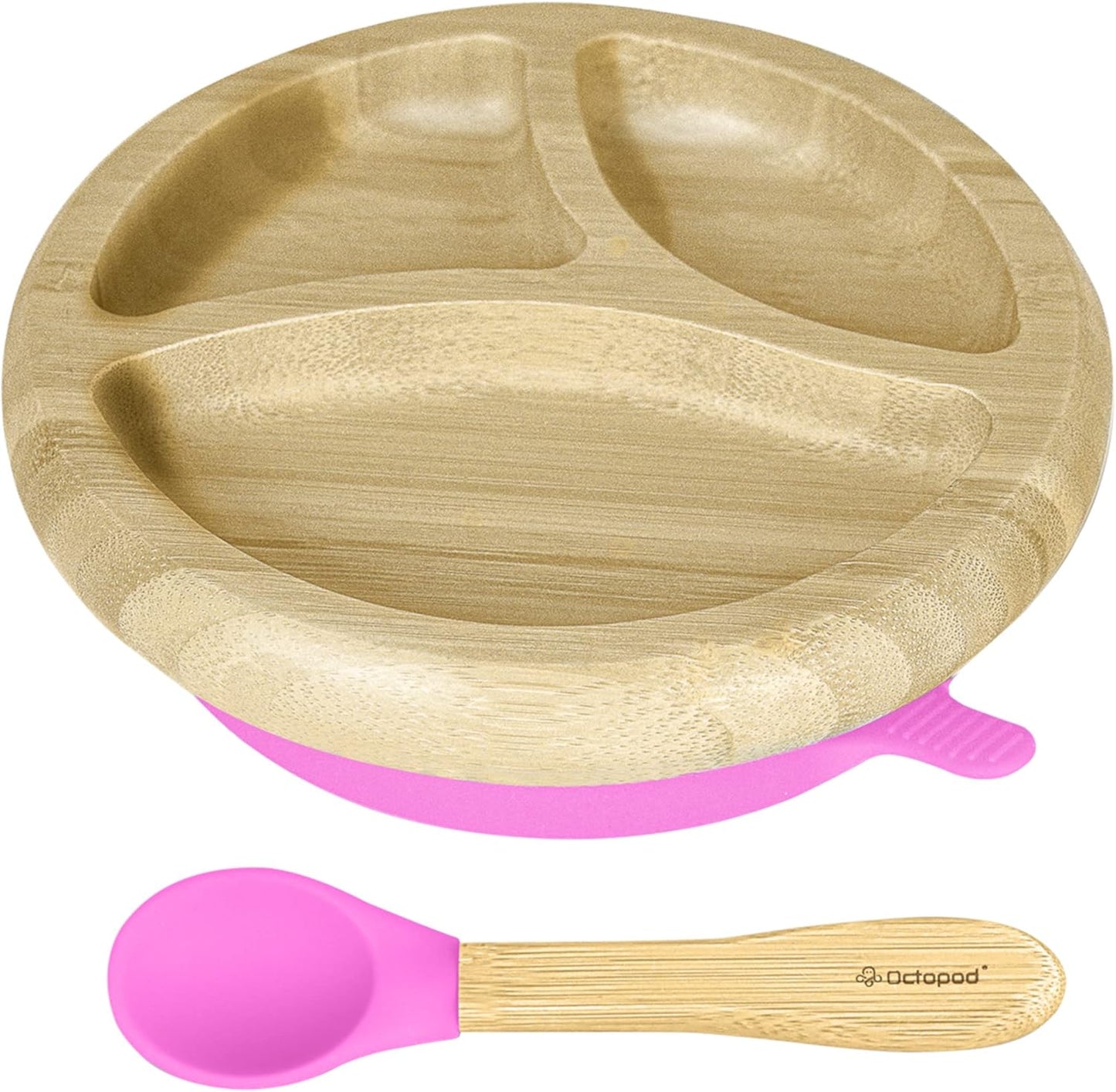 Abiie Octopod Bamboo Dish - Kids Plates for 4 months and up, 3-Compartment Baby Plates with