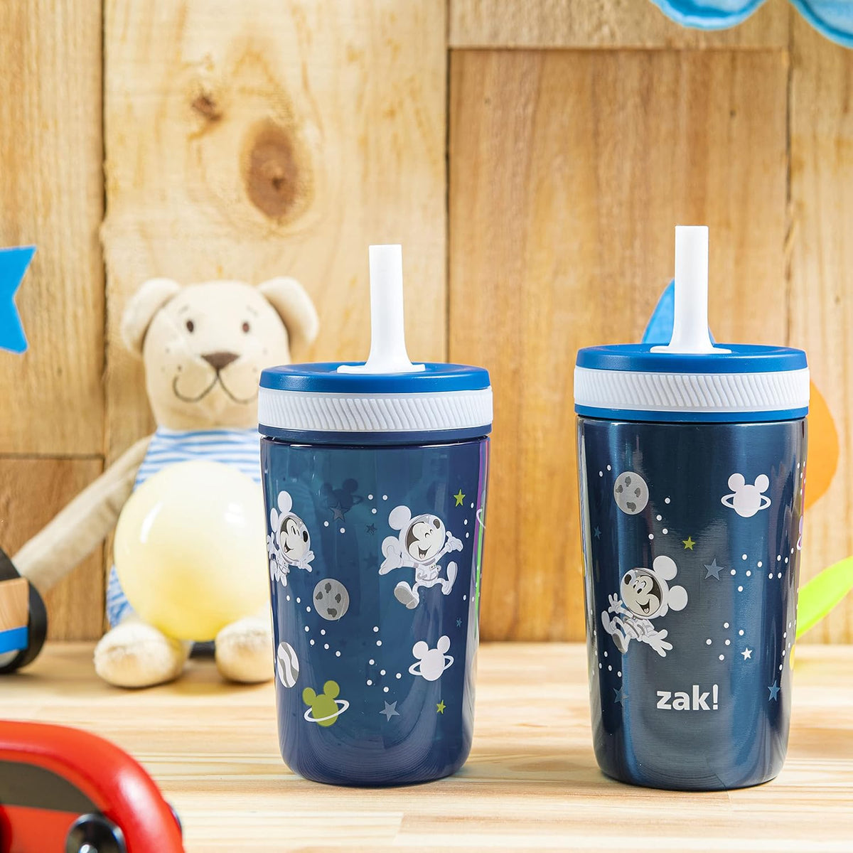 Zak Designs Disney Mickey Mouse Kelso Tumbler Set, Leak-Proof Screw-On Lid with Straw, Bundle for