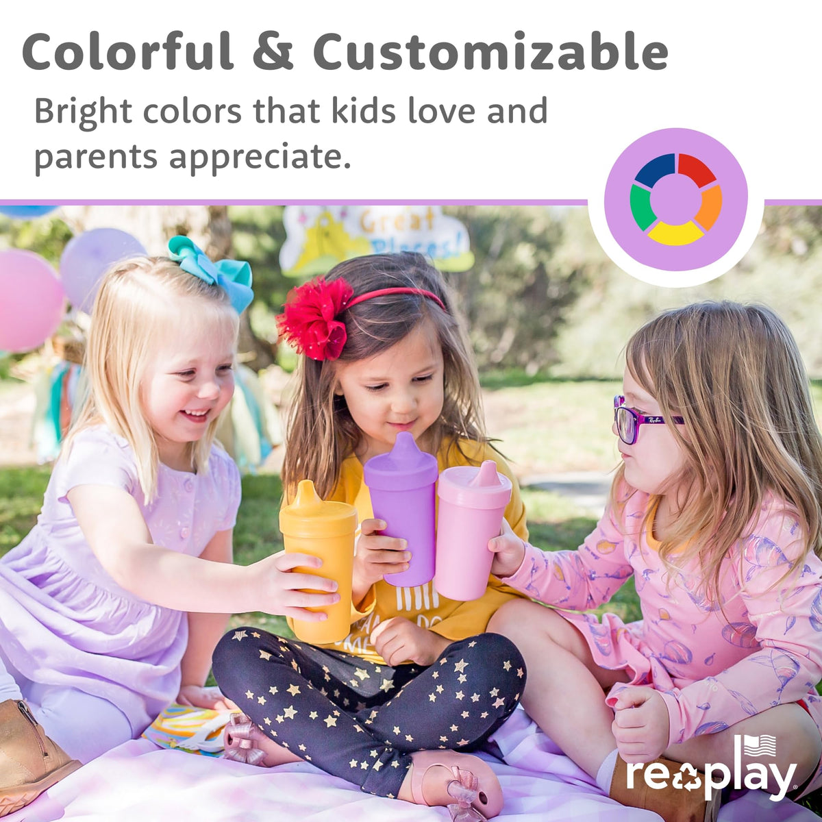 Re-Play Spill-Proof Sippy Cups for Toddlers - Kids Reusable 10 Oz Set of 6, Dishwasher & Microwave