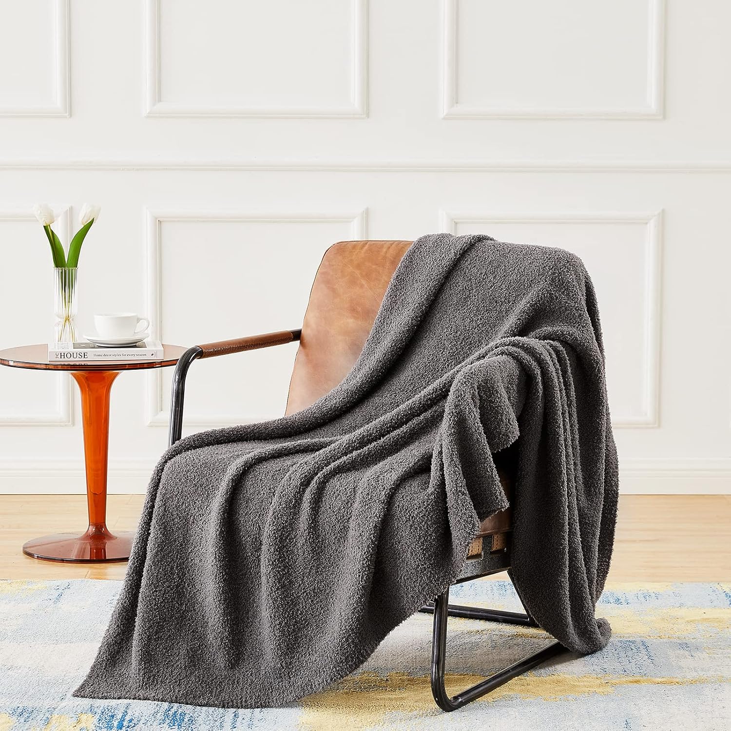 CYMULA Super Soft Knit Throw Blanket Twin Size Dark Grey-Lightweight Plush Fuzzy Fluffy Warm Cozy