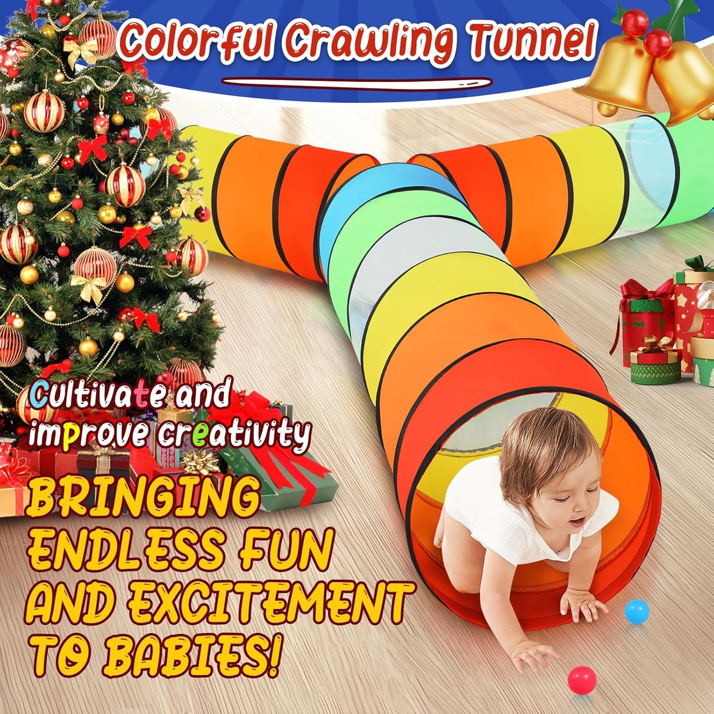 Moncoland Kids Play Tunnel Tent for Toddlers, Pack of 2 Colorful Pop Up Crawl Tunnel Toy for Baby
