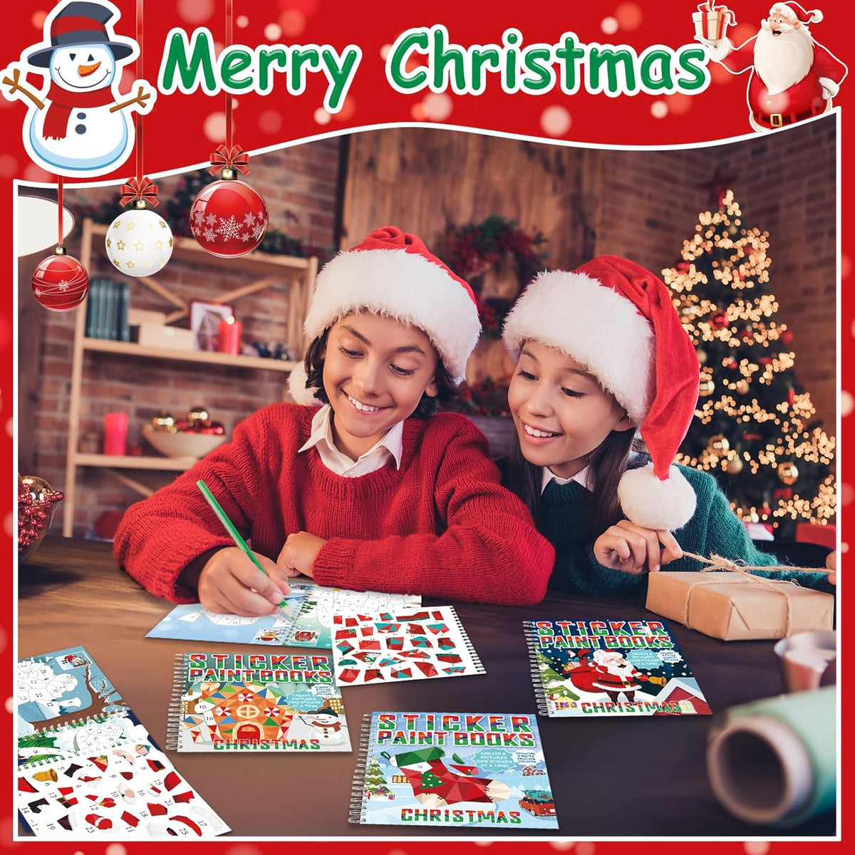4 Pcs Christmas Paint by Sticker Books for Kids Ages 4-8 Sticker by Number Books Activity Book for