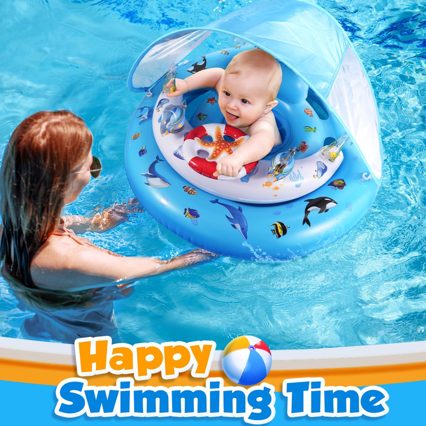 Baby Pool Float with Canopy Upf50+ Sun Protection, Baby Swimming Float