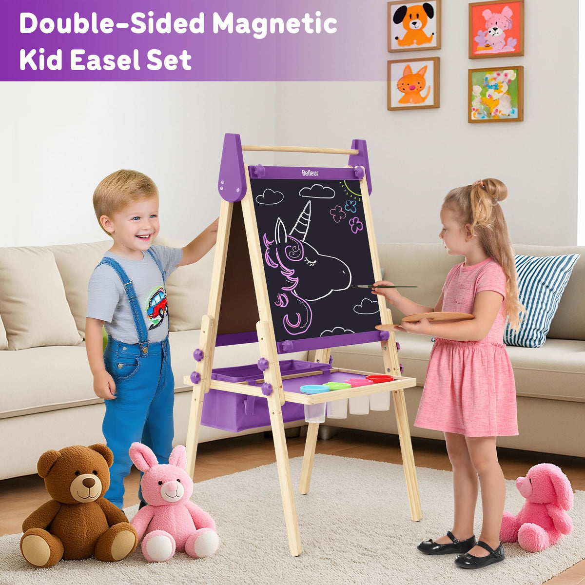 Belleur All-in-One Art Easel for Kids, Adjustable Double Sided Easel for Toddlers with Magnetic