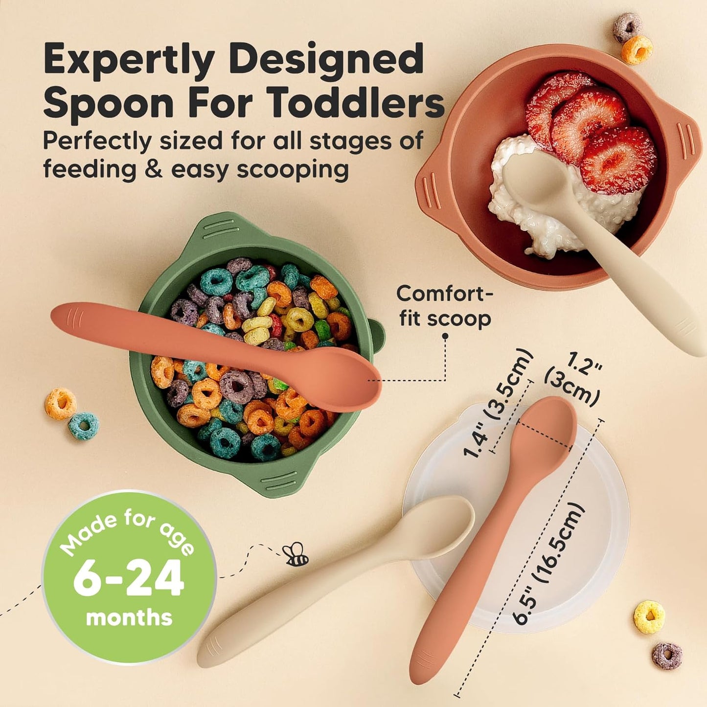 KeaBabies Silicone Baby Spoons, Self Feeding 6-12 months - 3-Pack Baby Weaning Eating