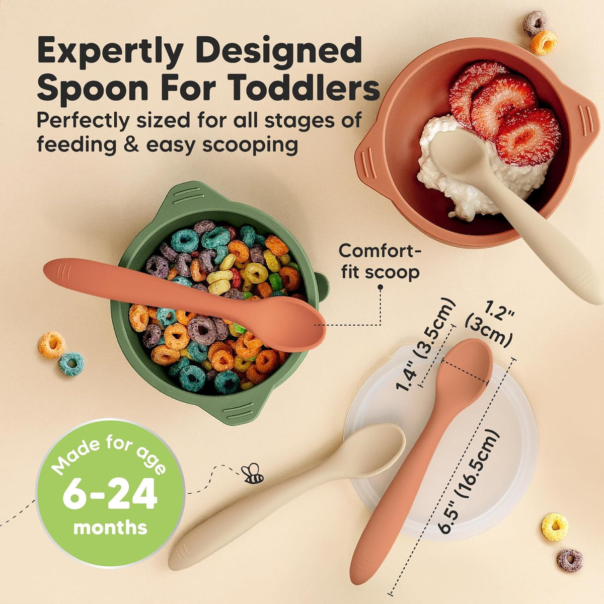 KeaBabies Silicone Baby Spoons, Self Feeding 6-12 months - 3-Pack Baby Weaning Eating