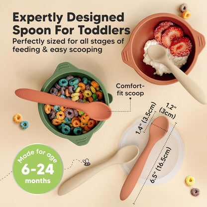 KeaBabies Silicone Baby Spoons, Self Feeding 6-12 months - 3-Pack Baby Weaning Eating