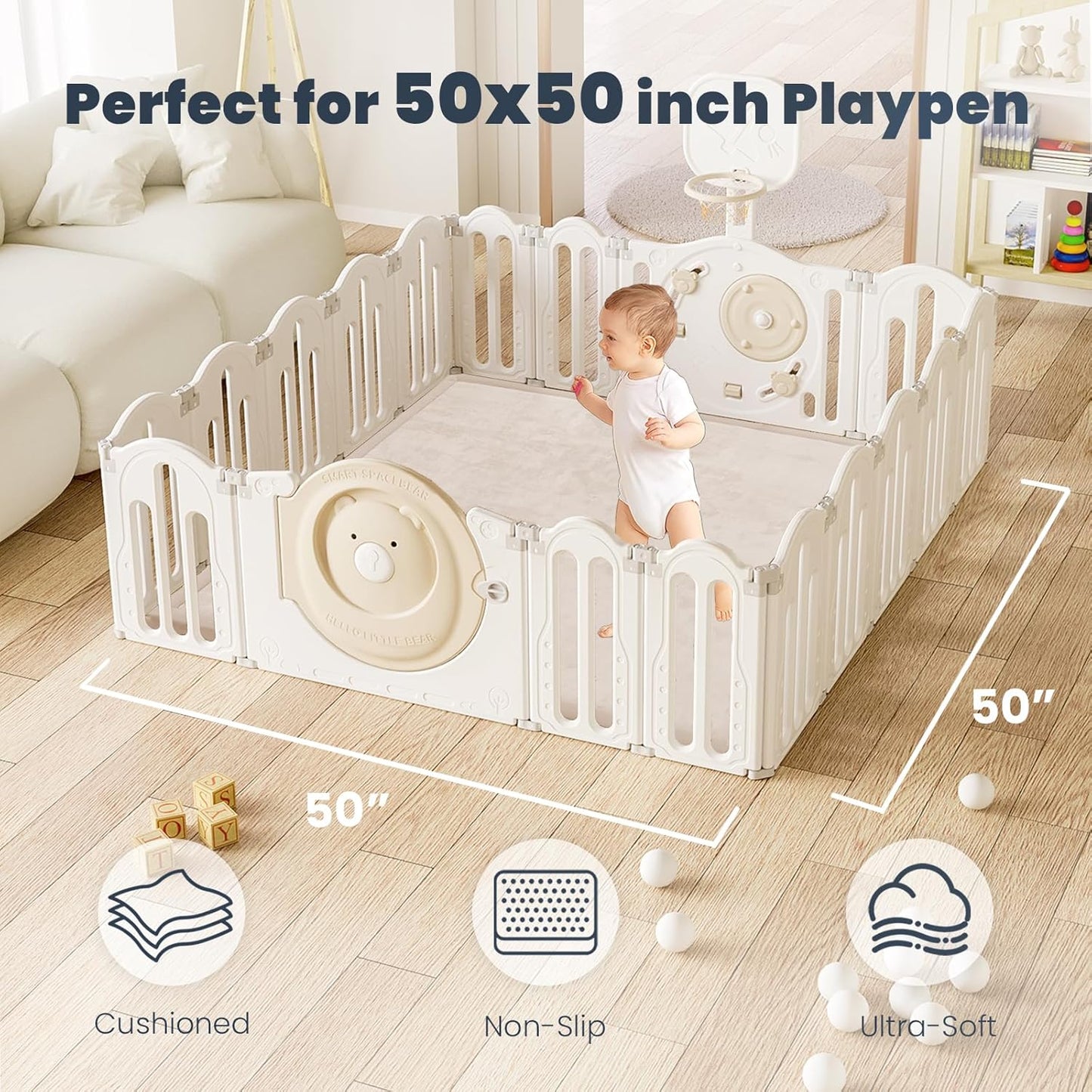 ACOMOPACK Baby Play Mat for Floor 1.3" Thick Memory Foam 50x50 Soft Velvet Playpen Mat for