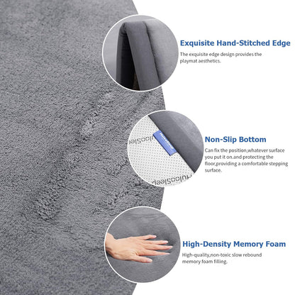 Baby Play Mat for Floor,1.3" Thick Memory Foam Tummy Time Mat,Soft Coral Velvet Nursery Rug,Large