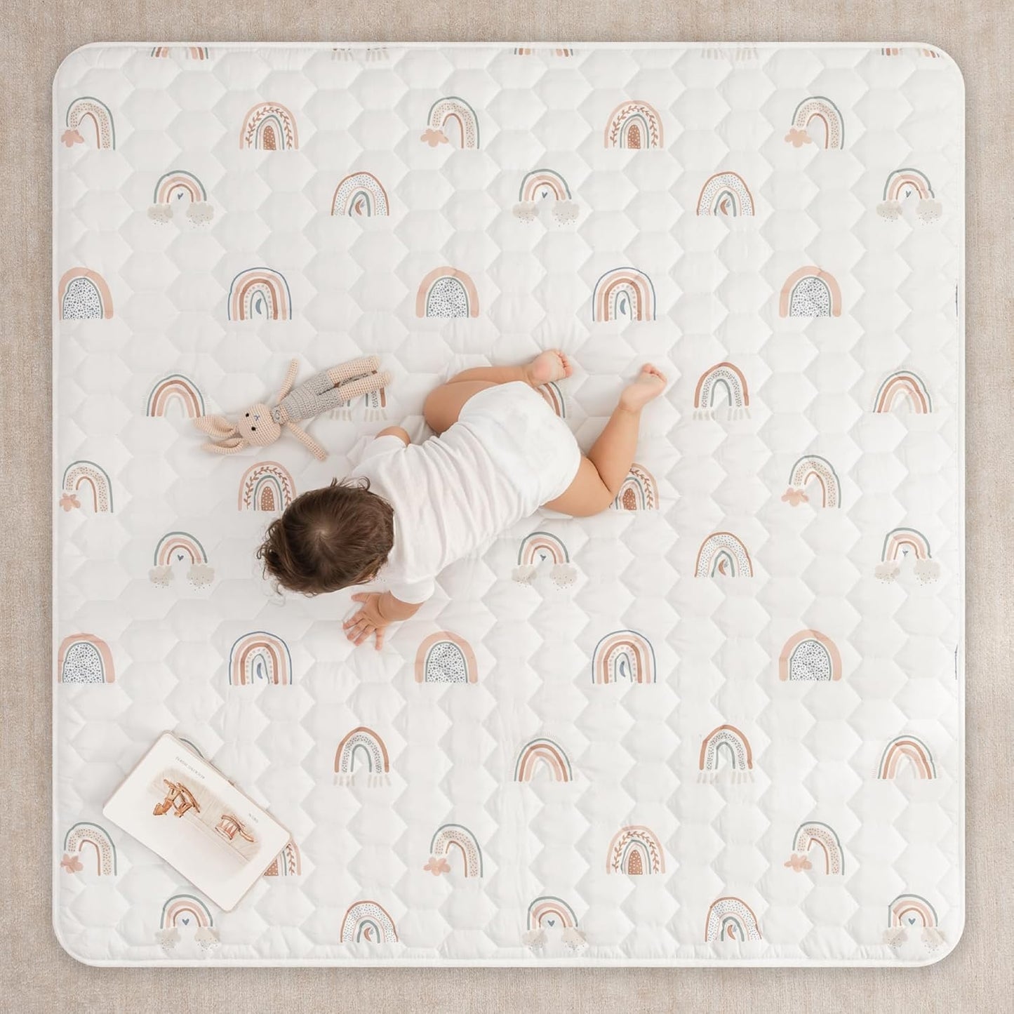 Comfy Cubs Square Kids Play Mat - 56 x 56 inches Soft Quilted Baby Floor Mat with Non-Slip Bottom