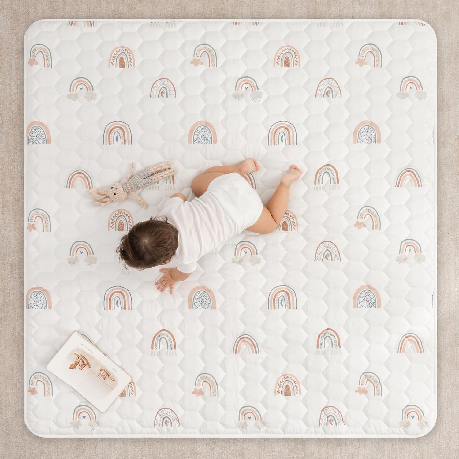 Comfy Cubs Square Kids Play Mat - 56 x 56 inches Soft Quilted Baby Floor Mat with Non-Slip Bottom