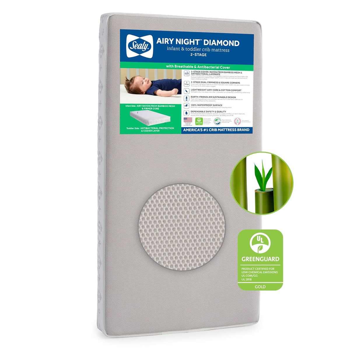 Sealy Baby Airy Night Diamond Breathable Crib Mattress, Made in USA, GREENGUARD GOLD Certified