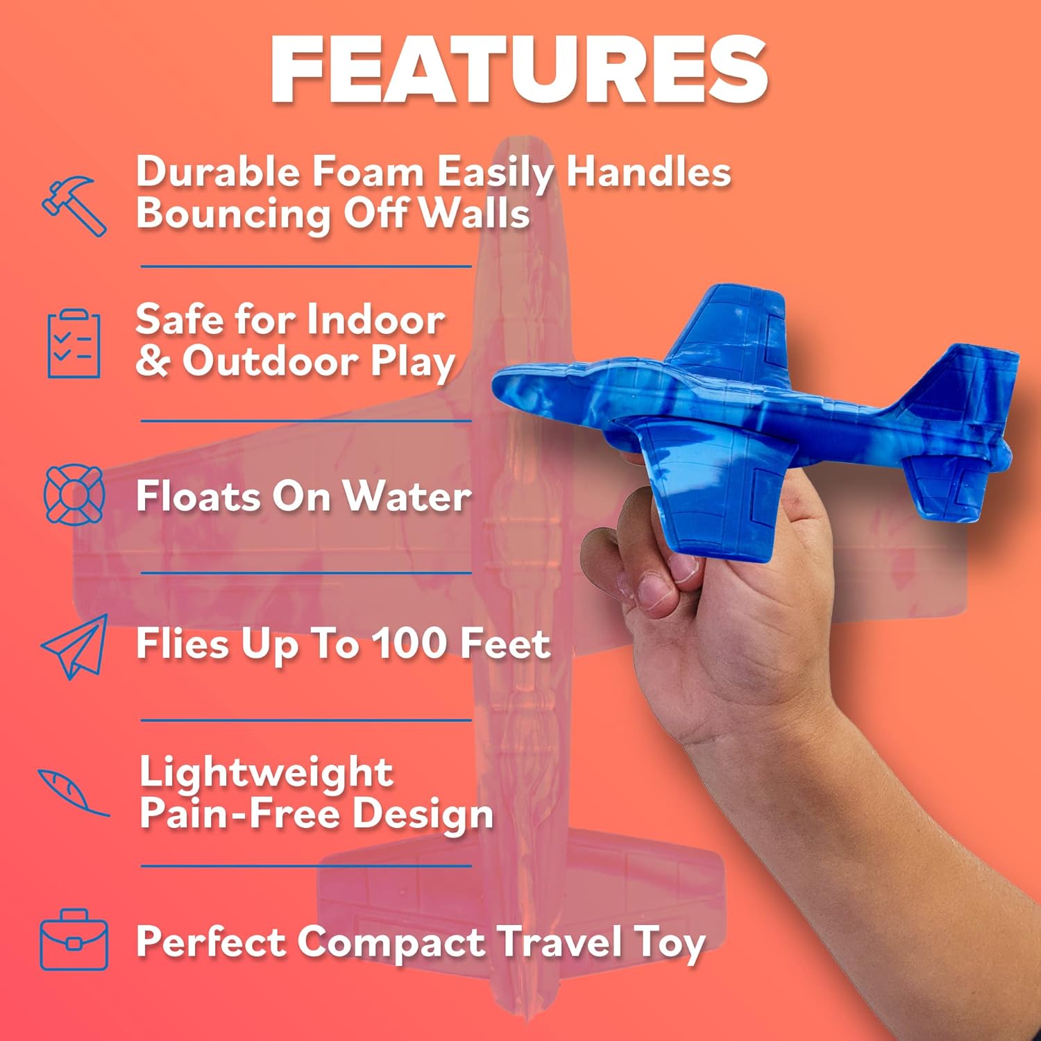 Airplane Toy Foam Airplanes for Kids: Best Pool Toys for Ages 3 4 5 6 7 8 9 10 11 & Up for Boys &
