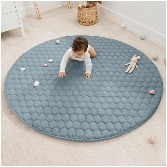 Comfy Cubs Round Kids Play Mat - Large 60 inches Soft Quilted Baby Floor Mat with Non-Slip Bottom