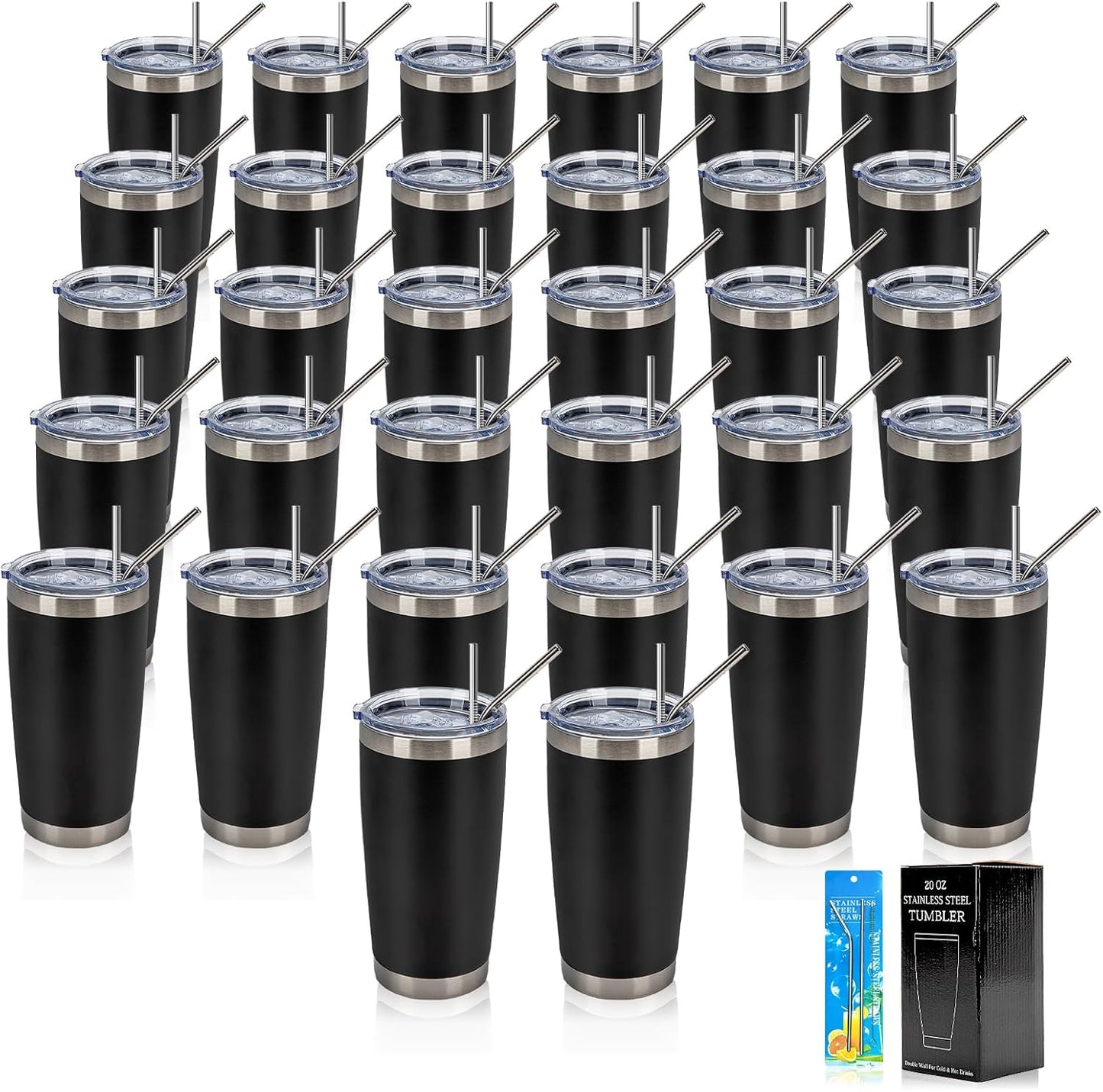 IEOVIEE 32 Pack 20oz Stainless Steel Bulk Tumblers with Lids and Straws Double Wall Insulated