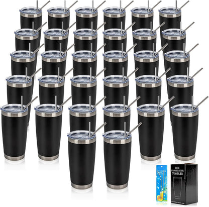 IEOVIEE 32 Pack 20oz Stainless Steel Bulk Tumblers with Lids and Straws Double Wall Insulated
