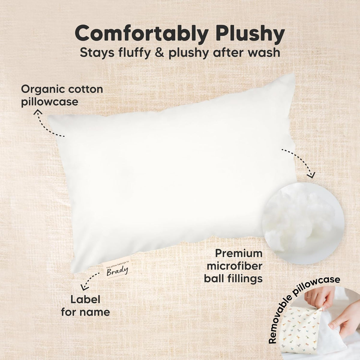 Mini Toddler Pillow with Pillowcase - 9x13 My Little Dreamy Travel Kids Pillow for Sleeping