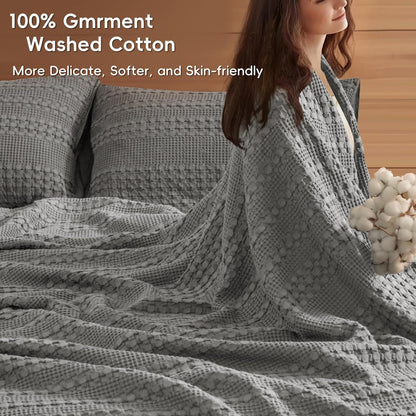 PHF 100% Cotton Waffle Blanket Oversized King 120"x120", Lightweight Breathable Extra Large 10'x10'