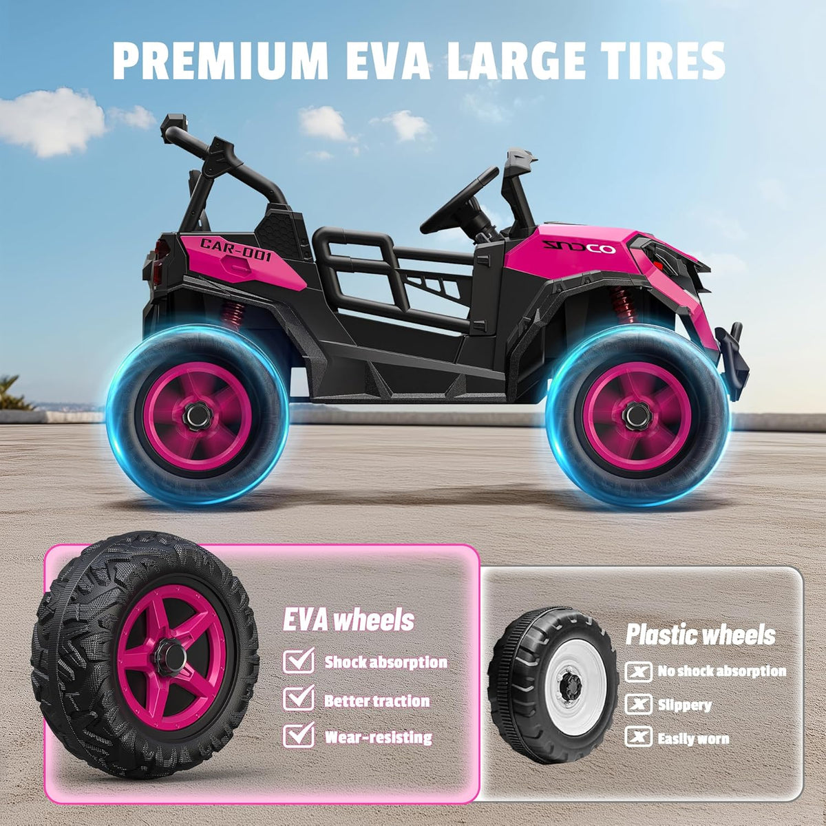 24V 2 Seater Ride on Car Truck, 4x200W, EVA Tires, 4WD/2WD, Rainbow Lights, Remote Control, Shock