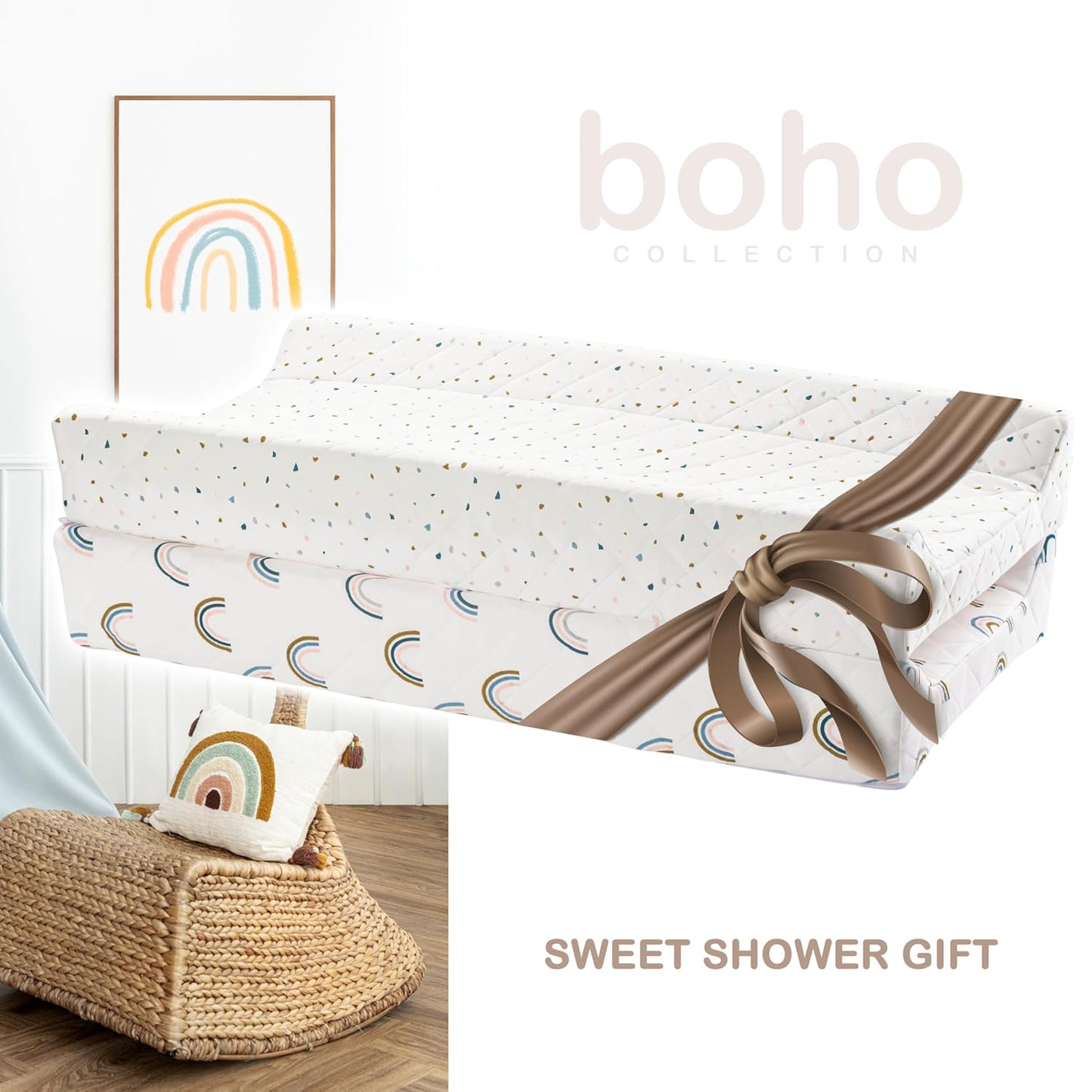 Organic Cotton Contoured Baby Changing Pad w/Waterproof Foam Mattress, Includes Soft, Removable &